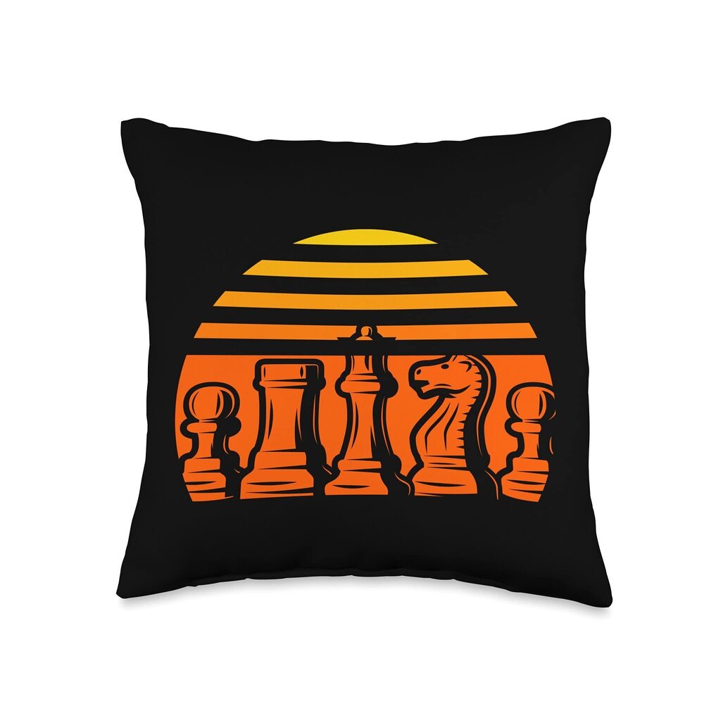 4182 Retro Chess Pieces Vintage Checkmate Grandmaster Player Throw Pillow